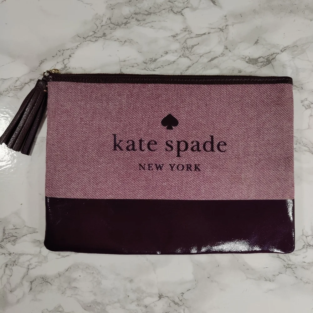 Kate Spade Ash Street Logo Large Zippered Pouch in Deep Plum